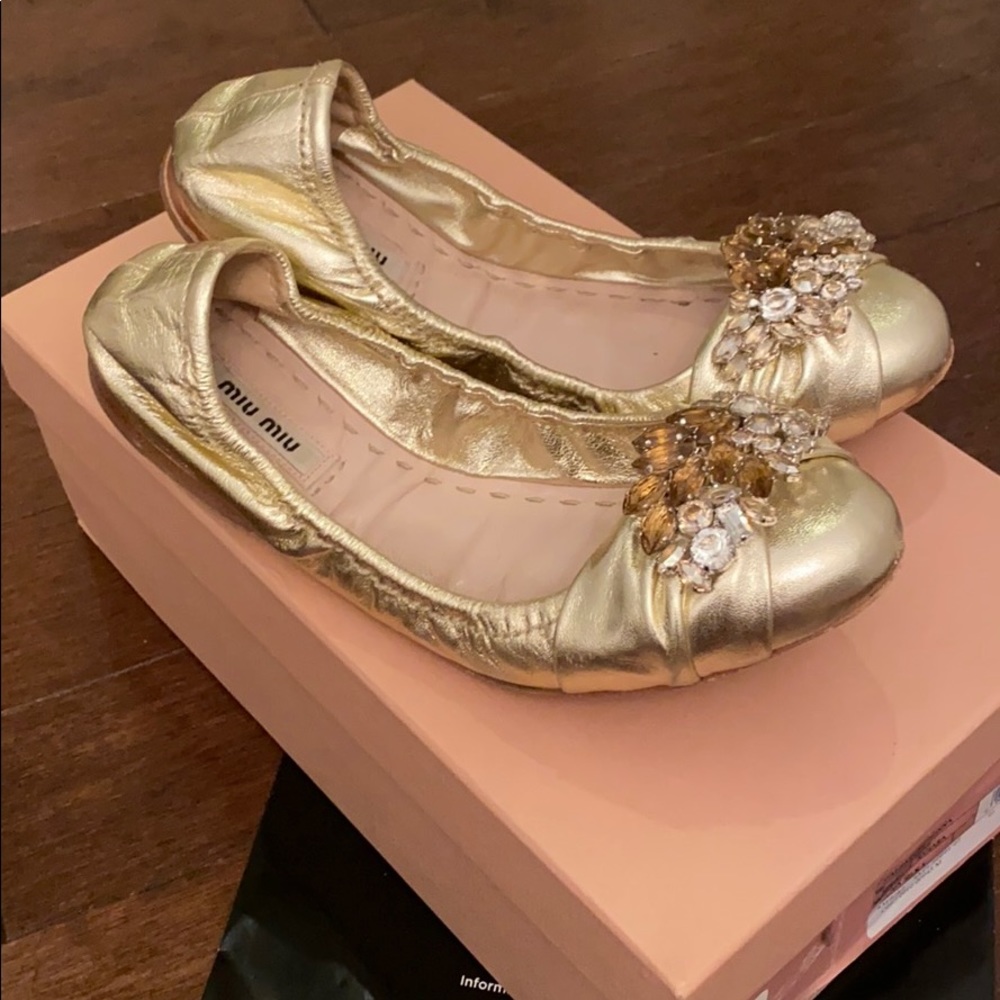 Miu Miu Jeweled ballet flats Gold size 37 7